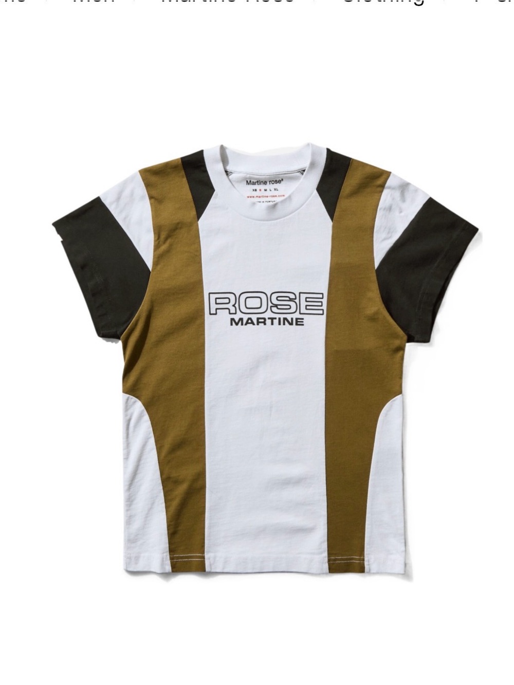 Martine Rose White and Olive Panelled ROSE Logo T-Shirt